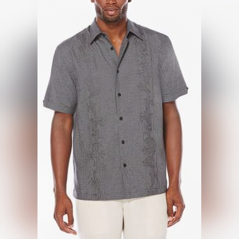 NWT Cubavera Men's Big & Tall Embroidered Chambray Shirt Short Sleeve 4X Gray
